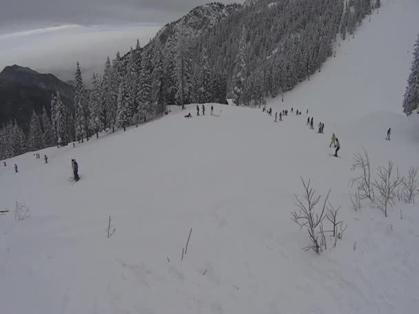 Skiërs en berglandschap — Stockvideo