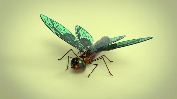 Steampunk yeşil ve Cooper Kelebeği 3D model yeşil arkaplan üzerinde resimleme