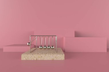 Pembe arkaplanda klasik krom beşiv 3D çizim çizimi
