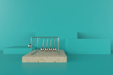 Klasik krom newton beşiği 3d resim çizimi mavi arkaplan üzerinde