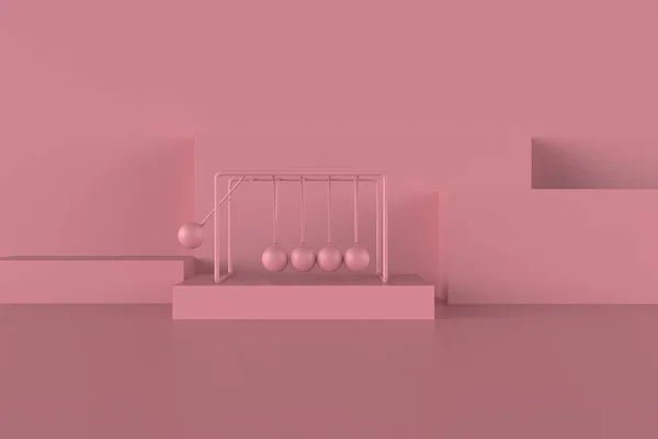 经典牛顿诞生地3D在粉色背景下渲染插图 — 图库照片
