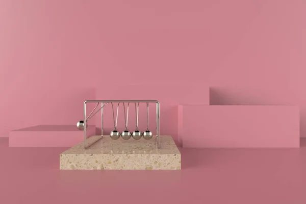 Pembe arkaplanda klasik krom beşiv 3D çizim çizimi