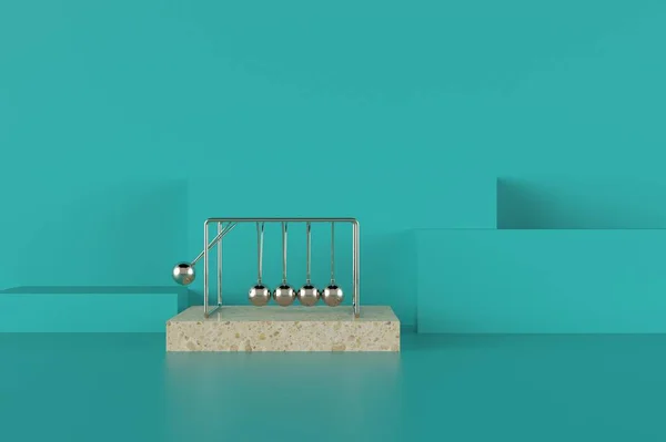 Klasik krom newton beşiği 3d resim çizimi mavi arkaplan üzerinde