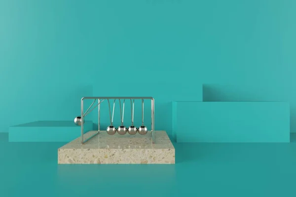 Klasik krom newton beşiği 3d resim çizimi mavi arkaplan üzerinde