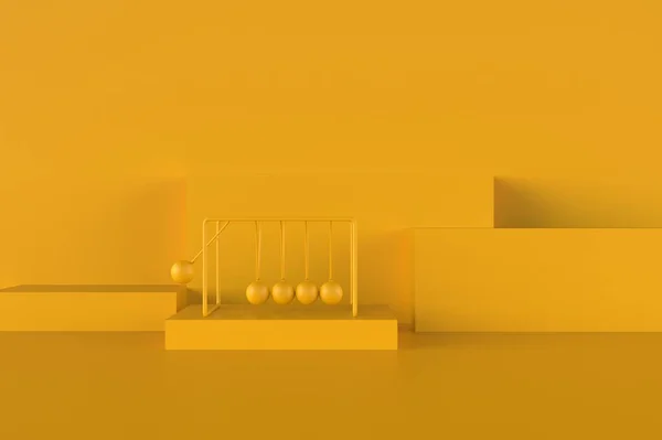 经典牛顿诞生地3D在黄色背景下渲染插图 — 图库照片