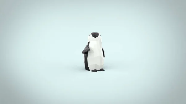 Låg Poly Barn Liten Pingvin Render Illustration Blå Bakgrund — Stockfoto