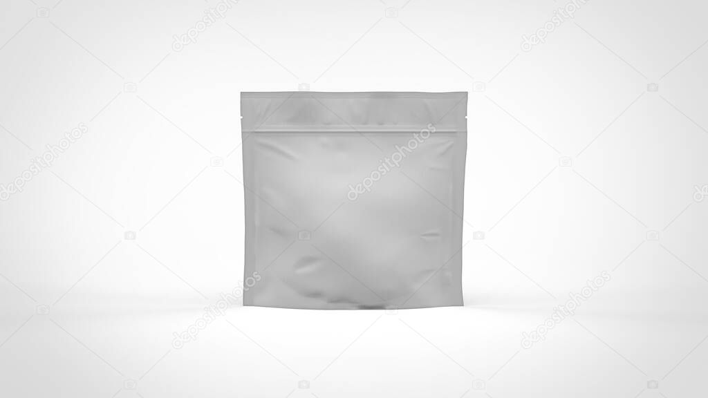 Low white doy pack coffee bag for beans with zipper mockup 3d rendering image isolated top view on white background