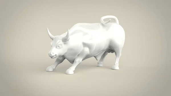 Whithe Metall Ceramic Bull Statue Model Render Image Isolated Soft — Stock Photo, Image