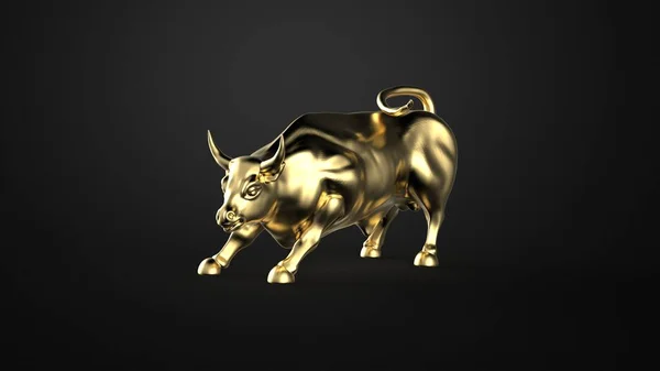 Gold metall bull statue 3d model render image isolated on black background