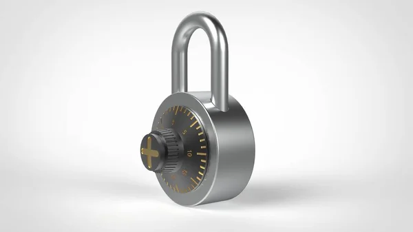 Shiny Steel Closed Padlock Black Combination Lock Golden Figures Isolated — Stock Photo, Image