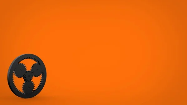Черный Металл Стальных Планетарных Передач Механизм Валами Изолированы Оранжевом Твердом — стоковое фото