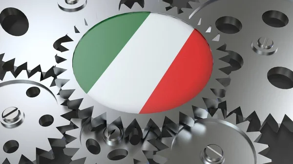 Italienska Republiken Flagga Med Stål Tillverkning Redskap Världen Land Ekonomi — Stockfoto