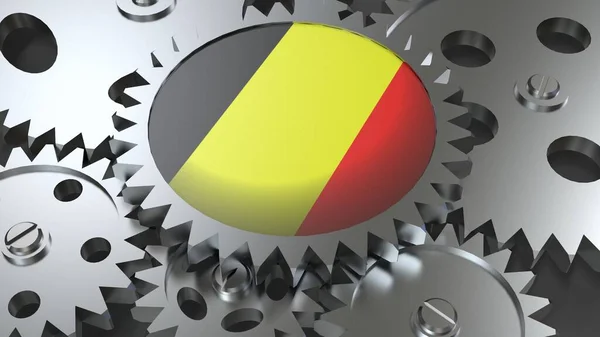 Belgien Flagga Med Stål Tillverkning Redskap Världsekonomin Samarbete Render Image — Stockfoto