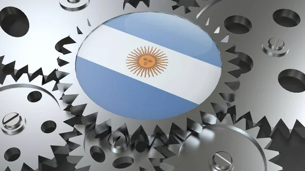 Argentine Republic Flag Steel Manufacturing Gears World Country Economy Cooperation — Stock Photo, Image