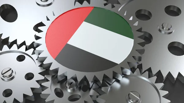 Förenade Arabemiraten Flagga Med Stål Tillverkning Redskap Världen Land Ekonomi — Stockfoto