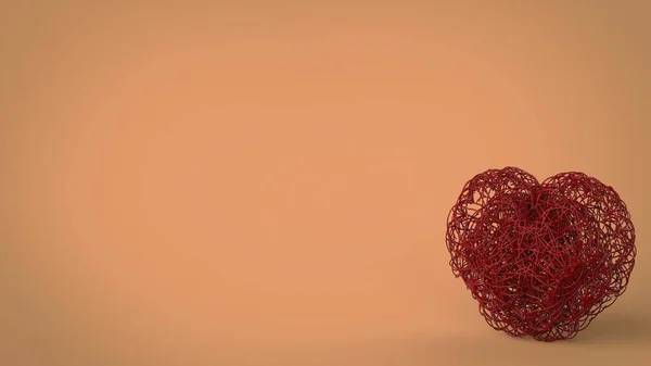 赤愛絡みつく線心のために14 2月2日バレンタインデーの休日の贈り物は 柔らかい茶色の背景に隔離されました3Dレンダリング画像 — ストック写真
