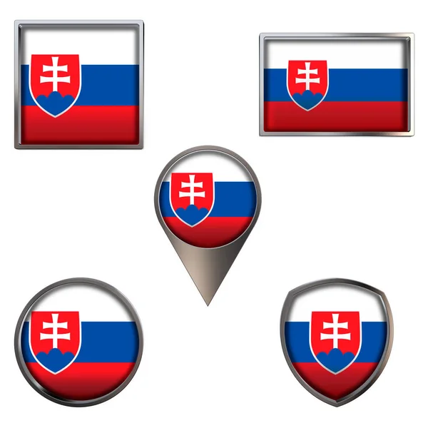 Slovakya Cumhuriyeti Nin Çeşitli Bayrakları Point Circle Kare Dikdörtgeninde Gerçekçi — Stok fotoğraf