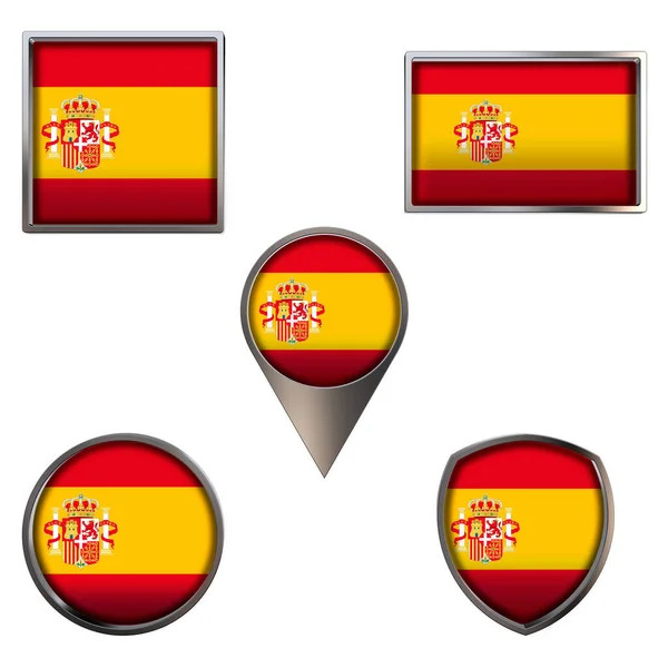Spanya Krallığı Nın Çeşitli Bayrakları Point Circle Kare Dikdörtgeninde Gerçekçi — Stok fotoğraf