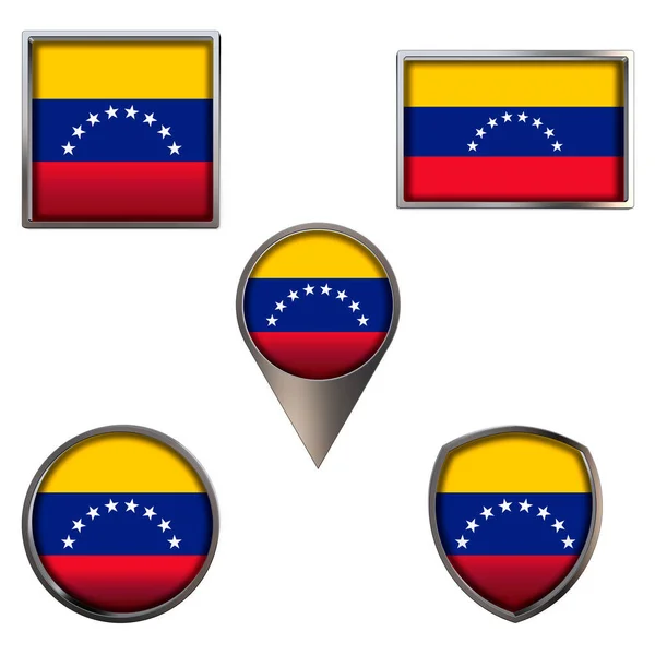 Venezuela Bolivarya Cumhuriyeti Nin Çeşitli Bayrakları Point Circle Kare Dikdörtgeninde — Stok fotoğraf
