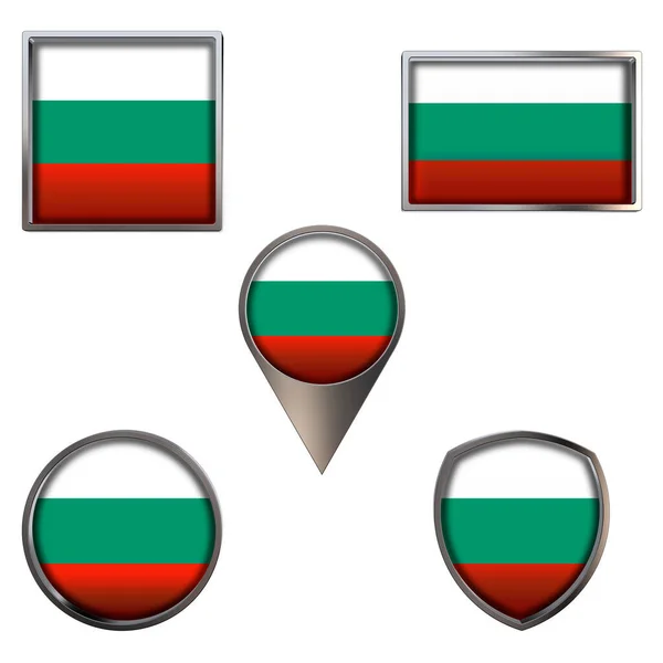 Bulgaristan Cumhuriyeti Nin Çeşitli Bayrakları Point Circle Kare Dikdörtgeninde Gerçekçi — Stok fotoğraf