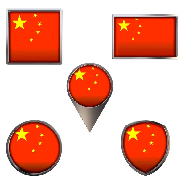 Kínai Népköztársaság Különböző Lobogói Realisztikus Nemzeti Zászló Pont Kör Négyzet — Stock Fotó