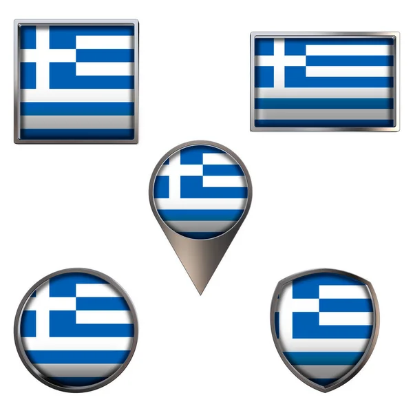 Yunanistan Cumhuriyeti Nin Çeşitli Bayrakları Point Circle Kare Dikdörtgeninde Gerçekçi — Stok fotoğraf