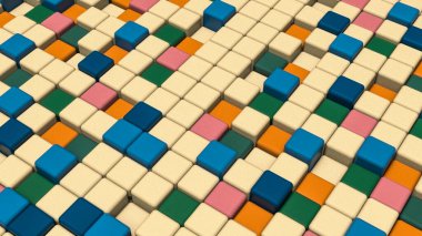 Soyut renk geometrik şekil tuğla ve küp bileşimi katı renk 3d görüntüleme