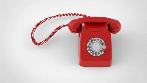 Telefone Vermelho Antigo Com Cabo Isolado Fundo Branco Sólido Imagem — Fotografia de Stock