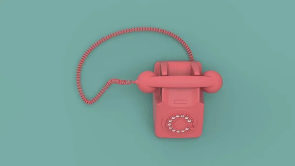 Mavi arkaplandaki eski tip telefon pembe renginde 3D görüntüleme