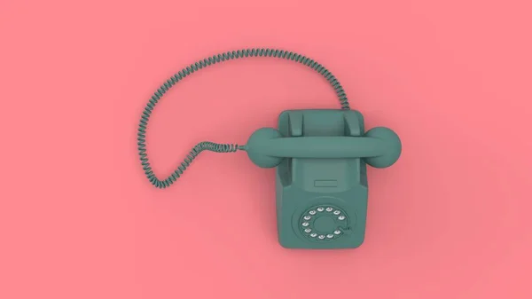 Niebieski Telefon Retro Pokrętłem Izolowanym Różowym Tle Obraz Renderowania — Zdjęcie stockowe