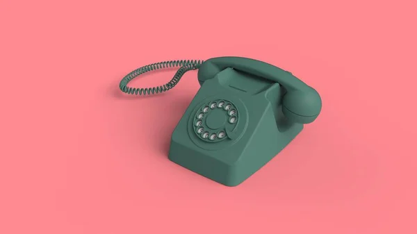 Blå Retro Telefon Med Ratten Isolerad Rosa Bakgrund Render Bild — Stockfoto