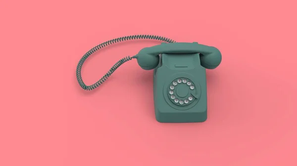 Blauwe Retro Telefoon Met Wijzerplaat Geïsoleerd Roze Achtergrond Renderen Afbeelding — Stockfoto