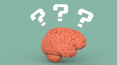 Altın anatomik insan beyni ve kalbi pembe arka planda izole edilmiş 3D görüntüleme