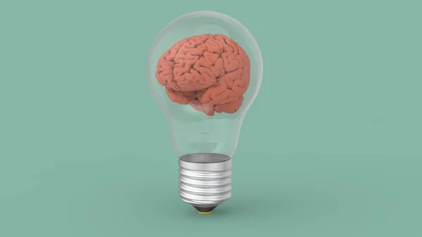 Human Brain Isolated Old Glass Electric Lightbulb Render Image — Stock Photo, Image