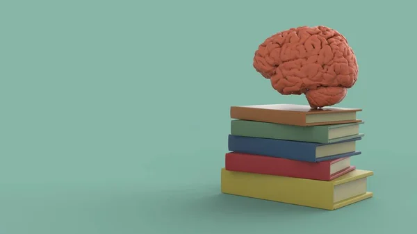 Renk kitaplarının tepesindeki beyin bilgisi 3d görüntü oluşturur