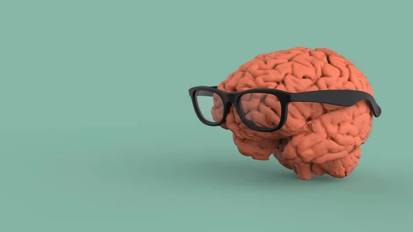 Geek Nerd Cérebro Com Óculos Pretos Conceito Isolado Azul Backgroun — Fotografia de Stock