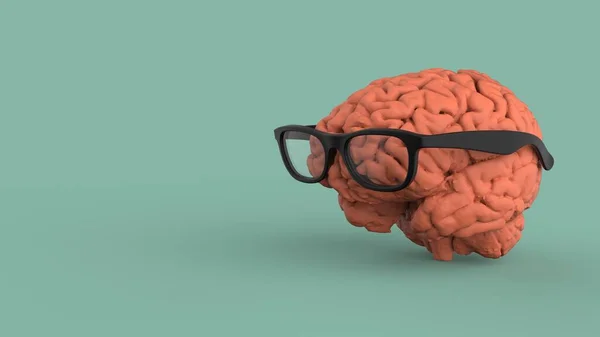 Geek Nerd Brain Black Glasses Concept Isolated Blue Backgroun Render — Stock Photo, Image