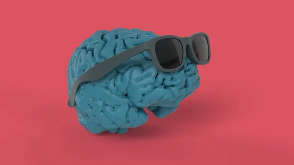 Estilo Cérebro Azul Com Conceito Óculos Sol Cinza Isolado Backgroun — Fotografia de Stock