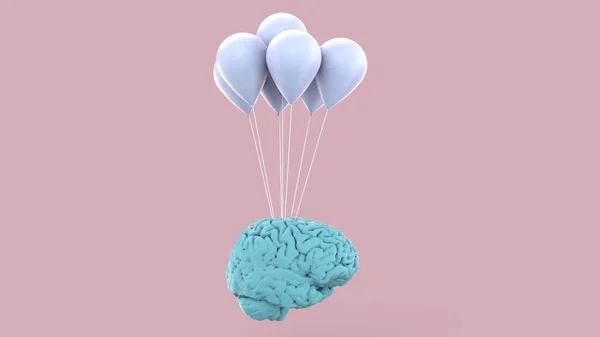 Синий Человеческий Мозг Фиолетовым Воздушным Шаром Восходит Концепции Рендеринга Изображения — стоковое фото