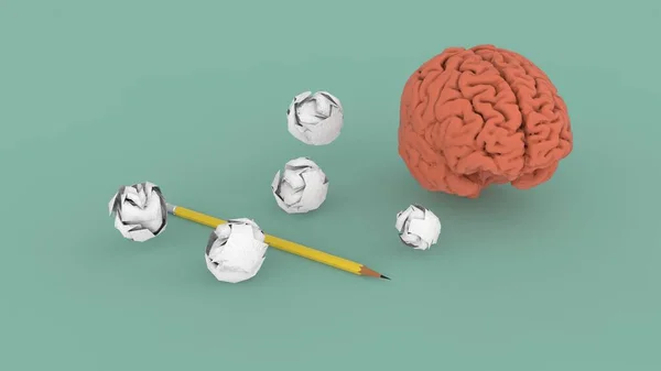 Brain Studiyng Schizzo Creatività Con Matita Carta Immagine Rendering — Foto Stock