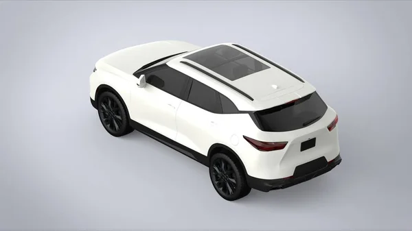 Arka izometrik görüş beyaz premium şehir çapraz evrensel markasız markasız SUV konsept otomobil kahverengi arkaplan 3d render