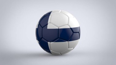 UEFA Avrupa Şampiyonası 2020 futbol turnuvası gerçekçi futbol topu Finlandiya milli bayraklı sağlam beyaz zemin üzerine izole edilmiş 3D görüntü