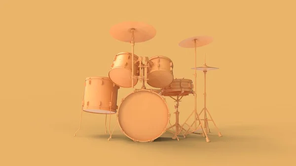 Musical drum kit set of modern pop rock metal minimal equipment with trendy classic yellow color isolated front view 3d rendering image