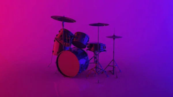 Das Schlagzeug Set Isometrische Ansicht Isoliert Einem Lila Raum Und — Stockfoto
