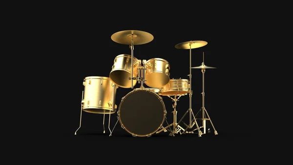 Gold Drum Kit Set Front view isolated on black background 3d rendering image