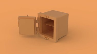 Opened empty yellow safe box business banking concept right side isometric view isolated in solid yellow background 3d rendering image