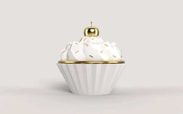 Białe Lody Luksusowymi Złotymi Paskami Wiśnią Złotej Czekoladowej Muffince Głupiec — Zdjęcie stockowe
