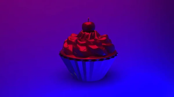 Isometrische Ansicht Der Bunten Blauen Und Lila Cupcake Mit Schlagsahne — Stockfoto