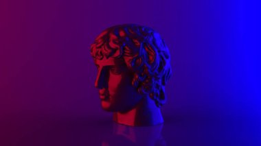 Neon purple and blue light cyber punk style in right side isometric view ancient head of Antinous man print and banner ready 3d rendering image clipart