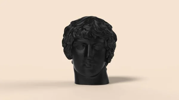 Framsidan Syn Svart Huvud Skulptur Ung Grek Antinous Ansikte Skära — Stockfoto